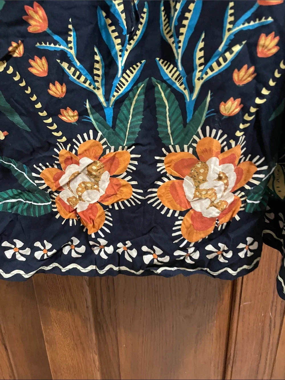 BloomChic Black Floral Tie-Front Tunic Orange &  Yellow Accents NWT Sz. 14/16